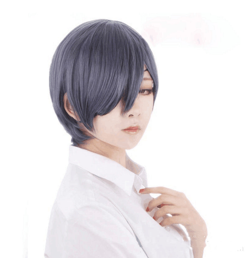 Men's Short Hair Wig in Purple and Gray Mix