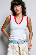 POL V-Neck Contrast Ribbed Sleeveless Tank