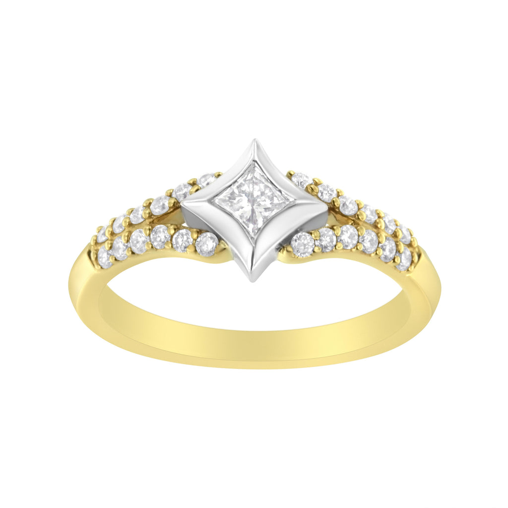 10K Two Tone Color 1/2 Cttw Diamond Kite and Split Shank Ring (H-I Color,SI2-I1 Clarity)