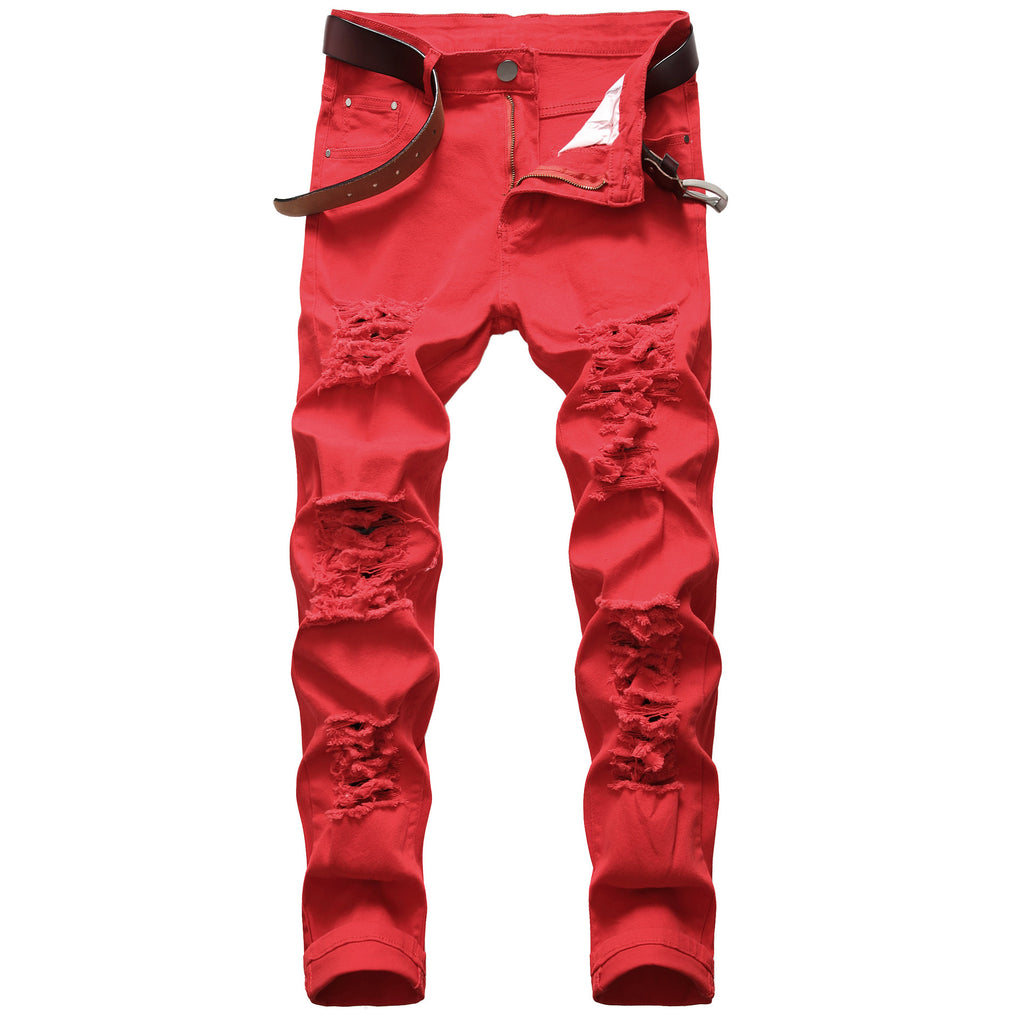 Men's White Ripped Skinny Jeans - Slim Fit Denim Pants