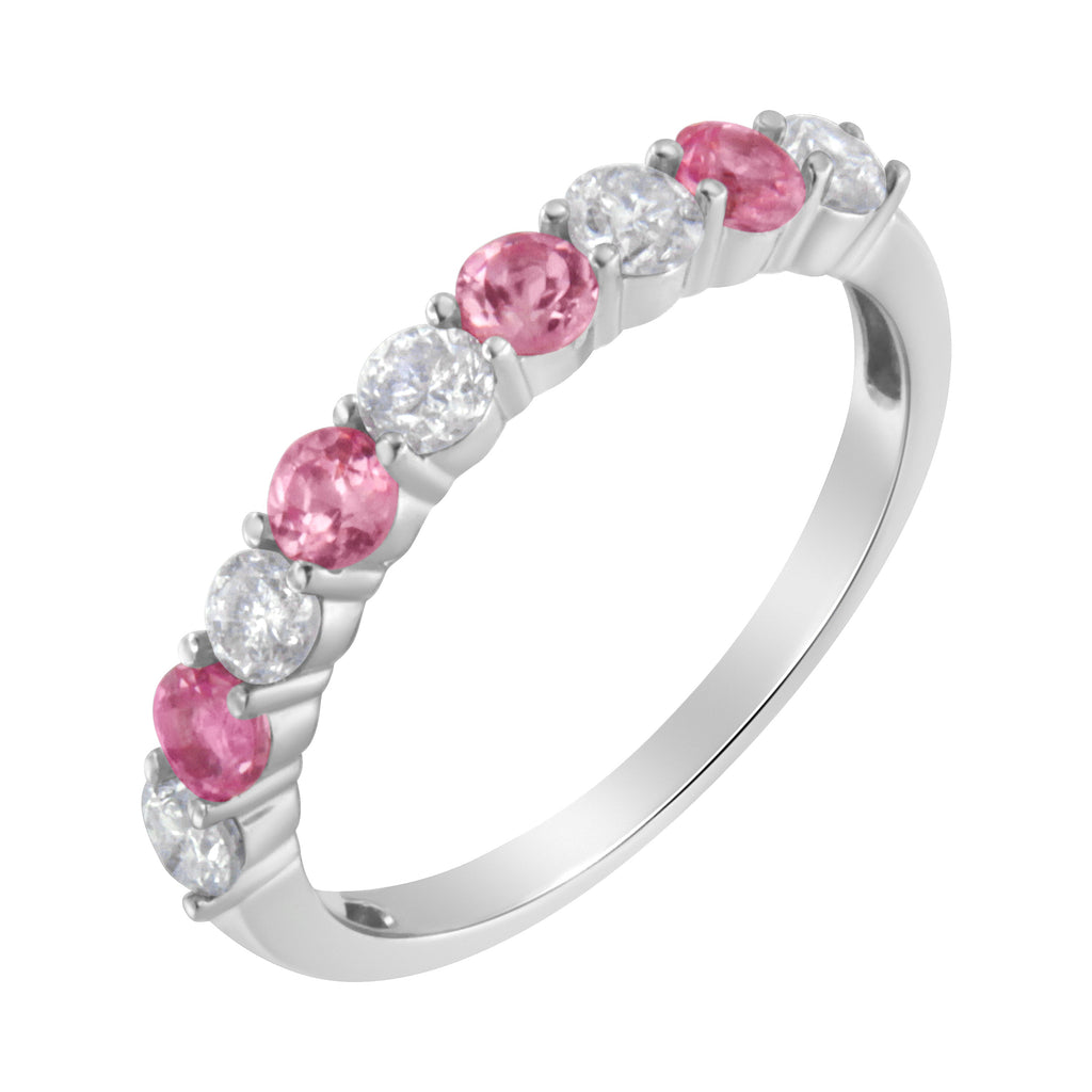 10KT White Gold 1/2 cttw Diamond and 3MM Created Blue Sapphire Gemstone Band Ring (H-I, I1-I2) - Size 7
