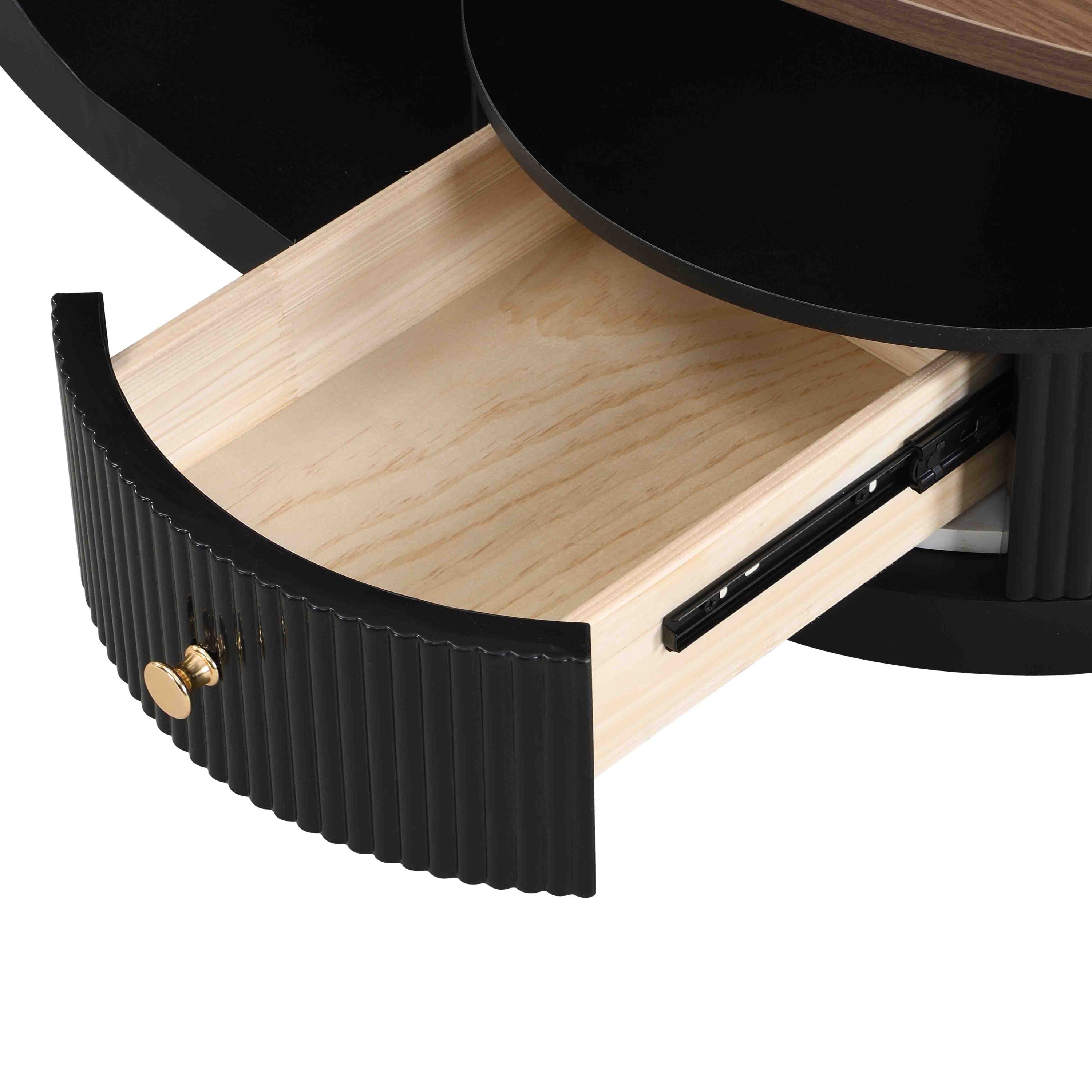 Luxury Nesting Coffee Table Set of 2,  Tables with Storage for Living Room, Oval and Round Table Set, Black Center Table, Cocktail Table, Side Table,  Large 47.24'', Small 19.69''