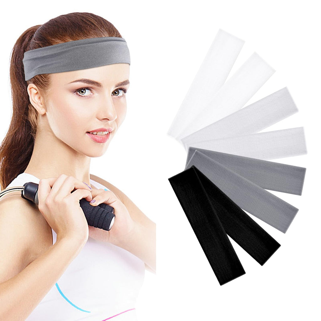 Bouiexye 8Pcs Headbands for Women Non Slip Elastic Sweat Hairbands Soft Athletic Hair Bands Thick Hair Wrap for Man Girls Sport Workout Yoga Running Pilates Gym (Black White Dark Gray Light Gray)