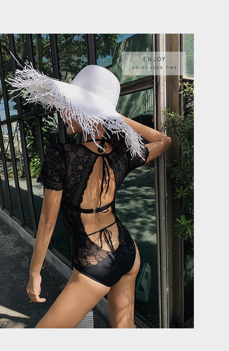 New European and American Lace Deep V Back Swimsuit