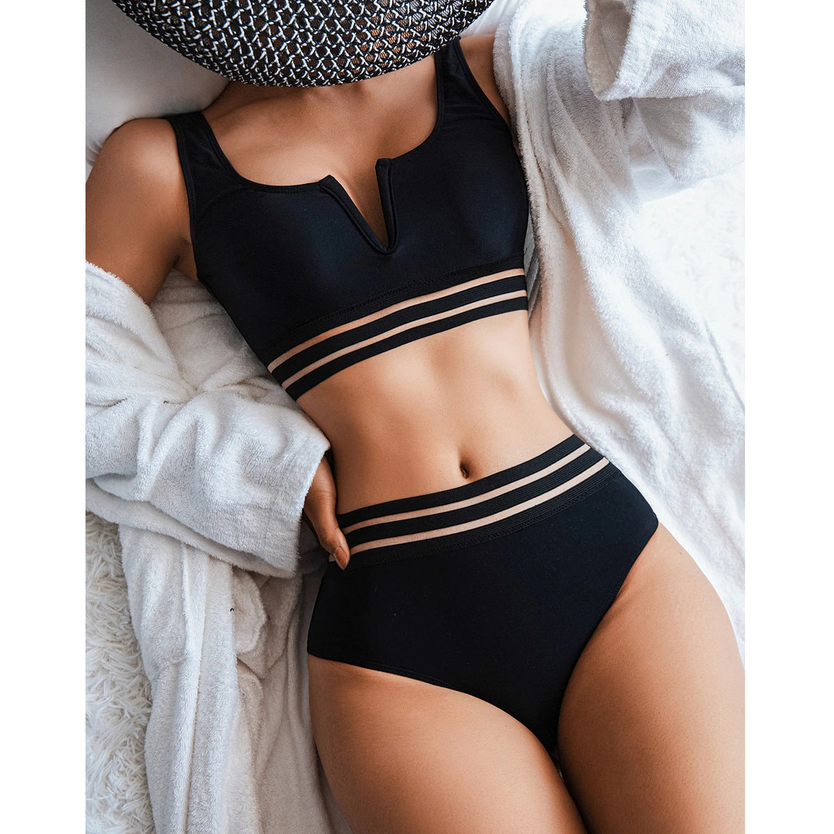 2022 New Women's High-Waist Black Bikini Set