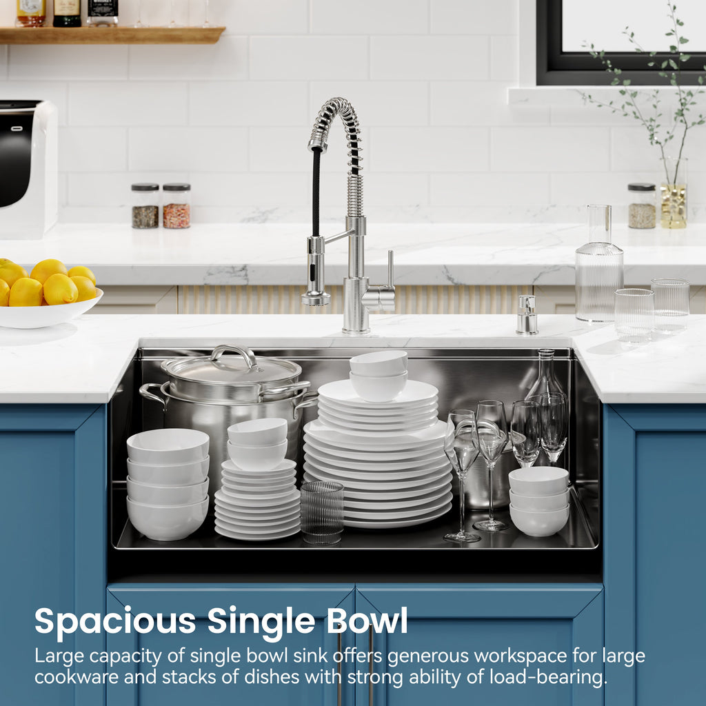 Kitchen Sink 33'x19' Multifunctional undermount Flying Rain Waterfall S304 Stainless Steel Handmade Modern Single Bowl Kitchen Sink Black