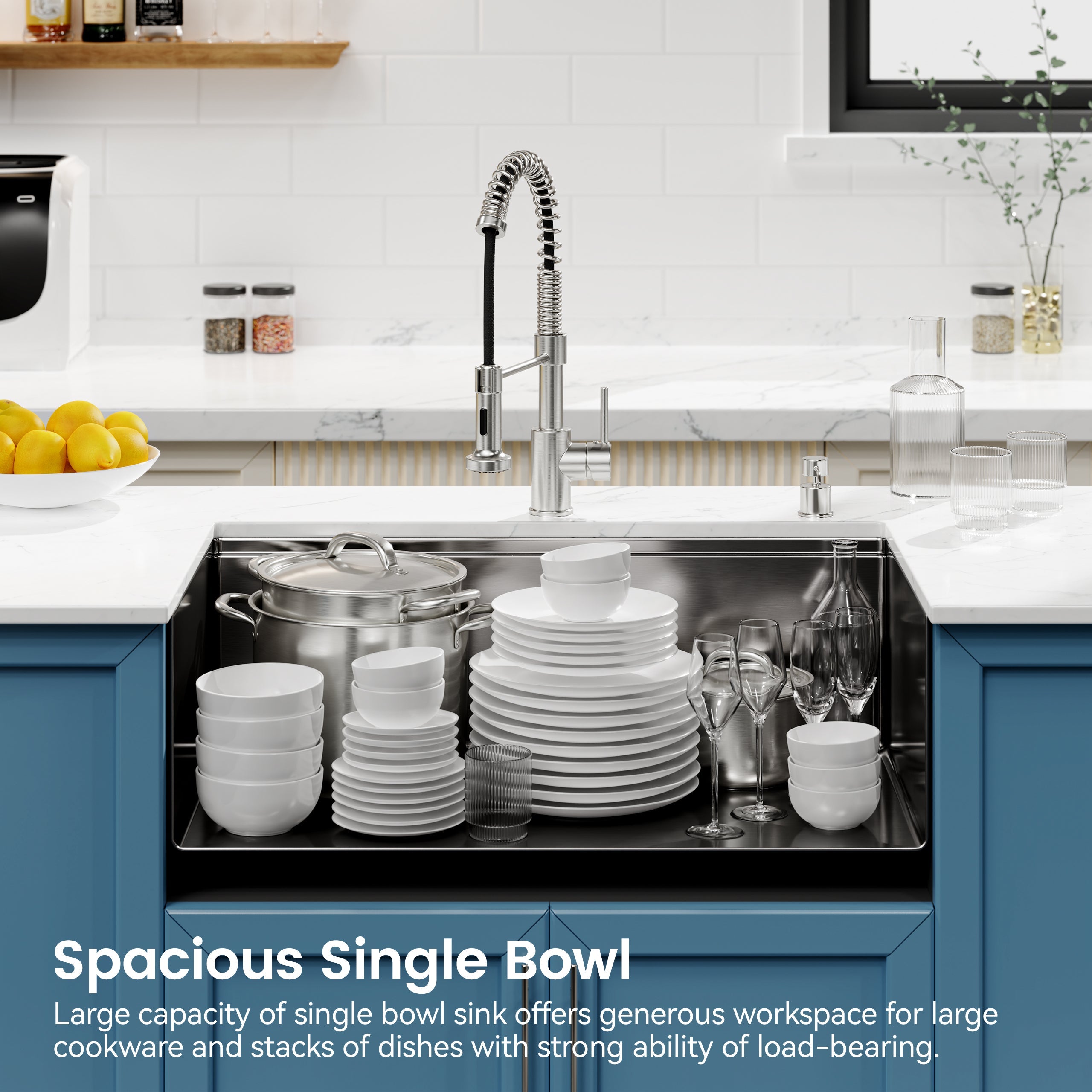 Kitchen Sink 33'x19' Multifunctional undermount Flying Rain Waterfall S304 Stainless Steel Handmade Modern Single Bowl Kitchen Sink Black