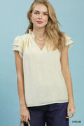 Umgee Lace Trim Ruffle Top