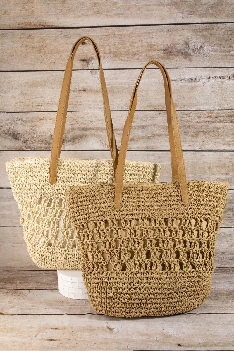 Fame Intricate Straw Braided Large Tote Bag