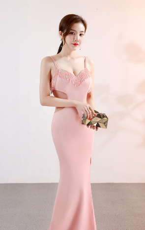 Deep V Neckline Evening Dress with Slit (New Style)