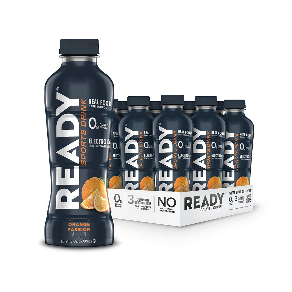 Ready Sports Drink Electrolyte Blend with B Vitamins and No Added Sugar Orange Passion 16.9 Fluid Ounces