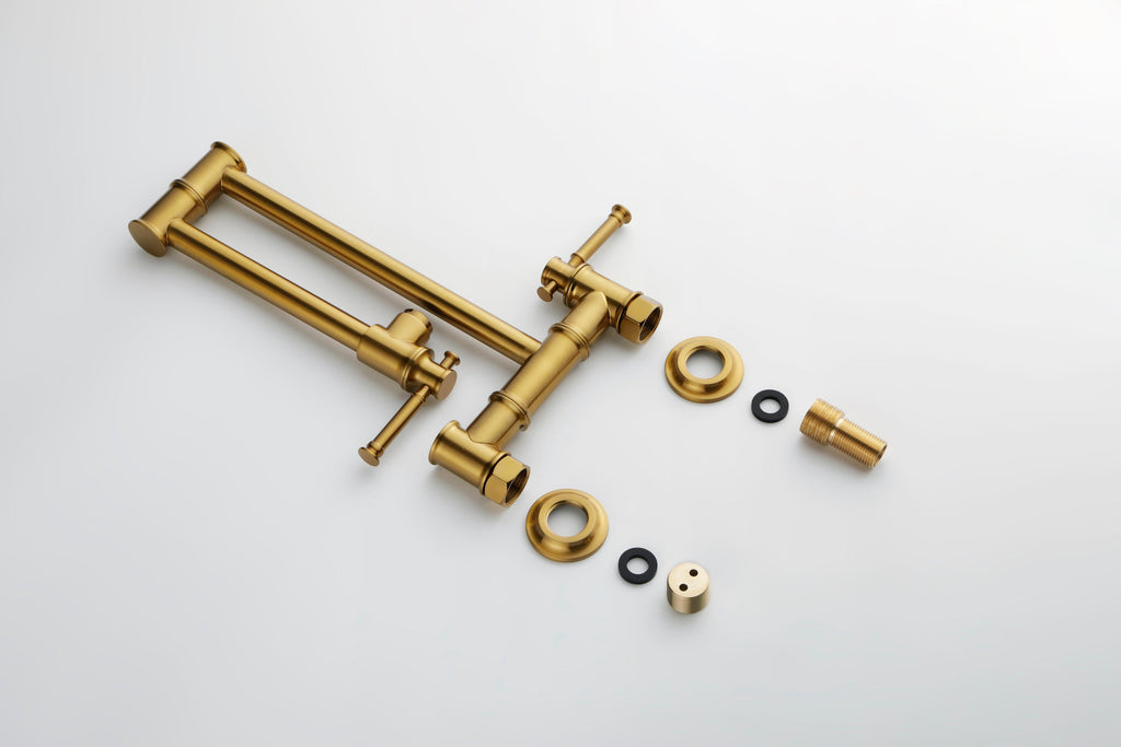 Wall mounted Pot Filler Faucet, Modern Brass Pot Filler Two-Attachment Wall Mount Folding Kitchen Pot Filler Swing Arm