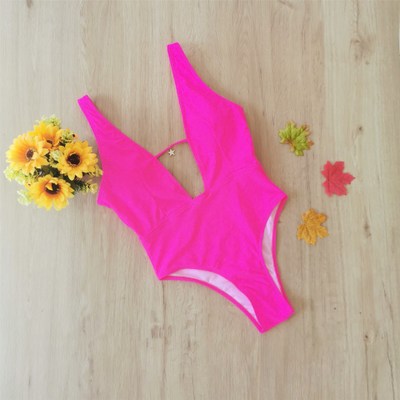 2020 New Women's Deep V Solid Color Bikini Swimsuit