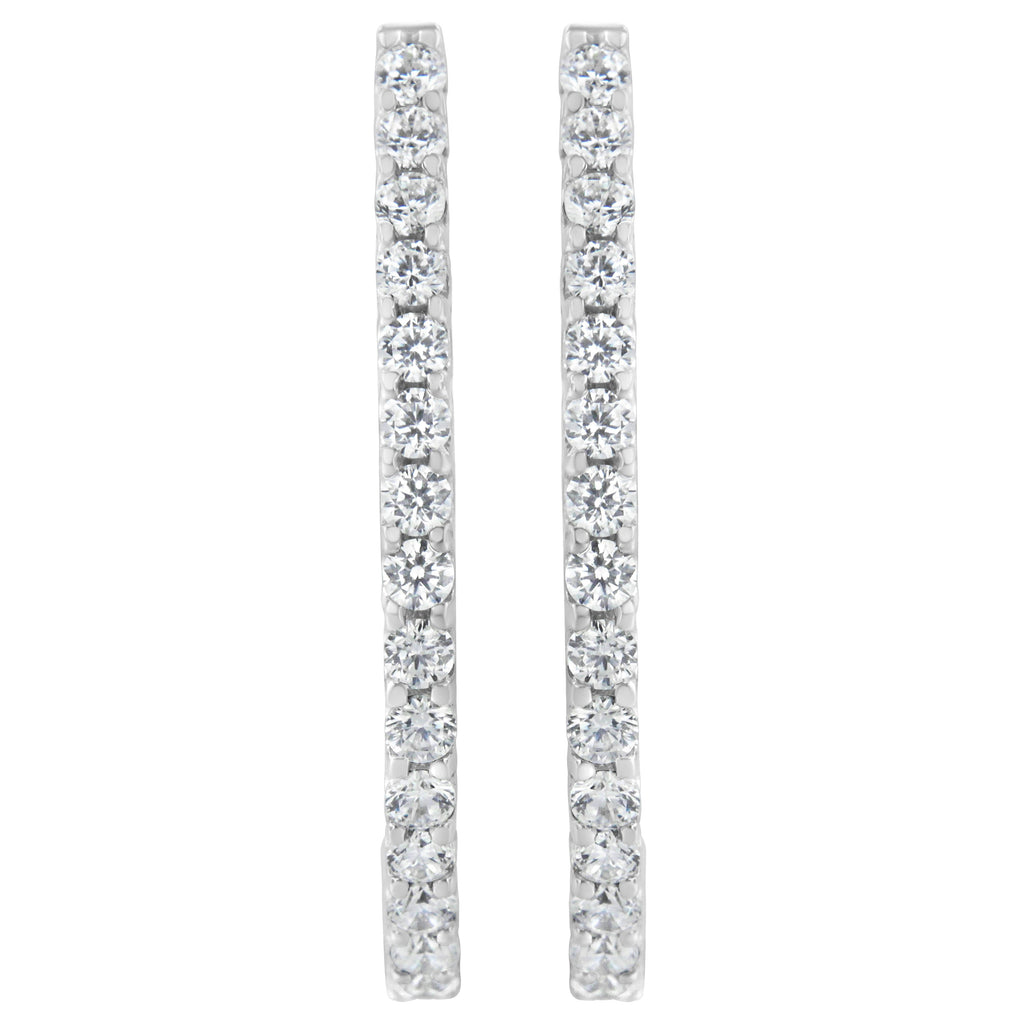 14K White Gold 2.0 Cttw Round Brilliant Cut Diamond Oblong Hinged Leverback Hoop Earrings (I-J Color, I1-I2 Clarity)