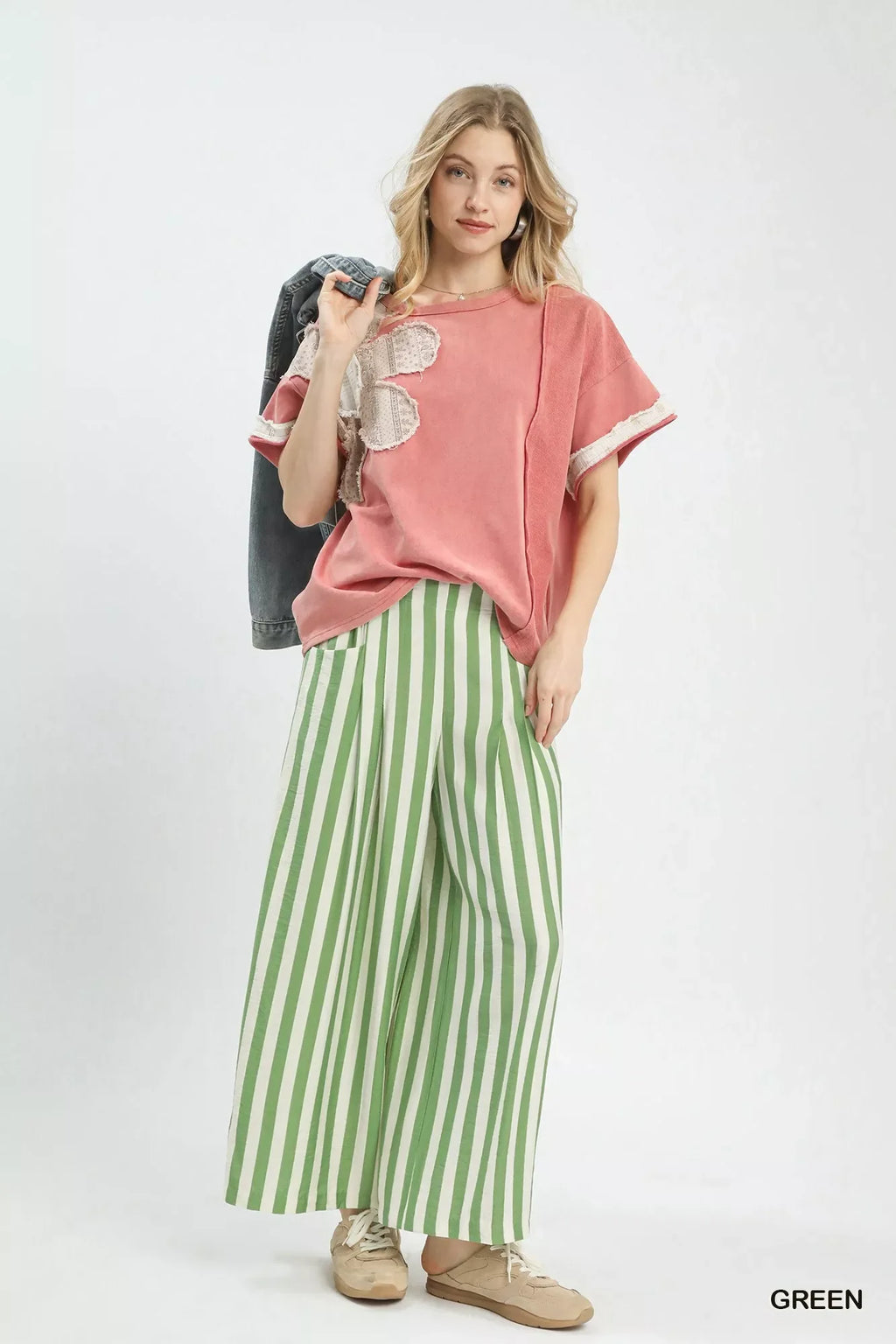 Umgee Vertical Stripe Wide Leg Pants