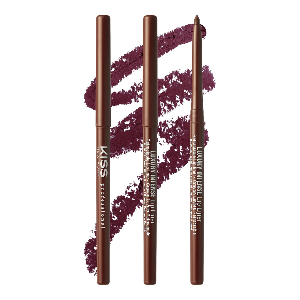 KISS New York Professional Lip Liner Long-Lasting Luxury Intense Lipliner Creamy Retractable Easy to Use Richly Pigmented Lip Liner Pencil 3 PCS (Dark Plum Purple)