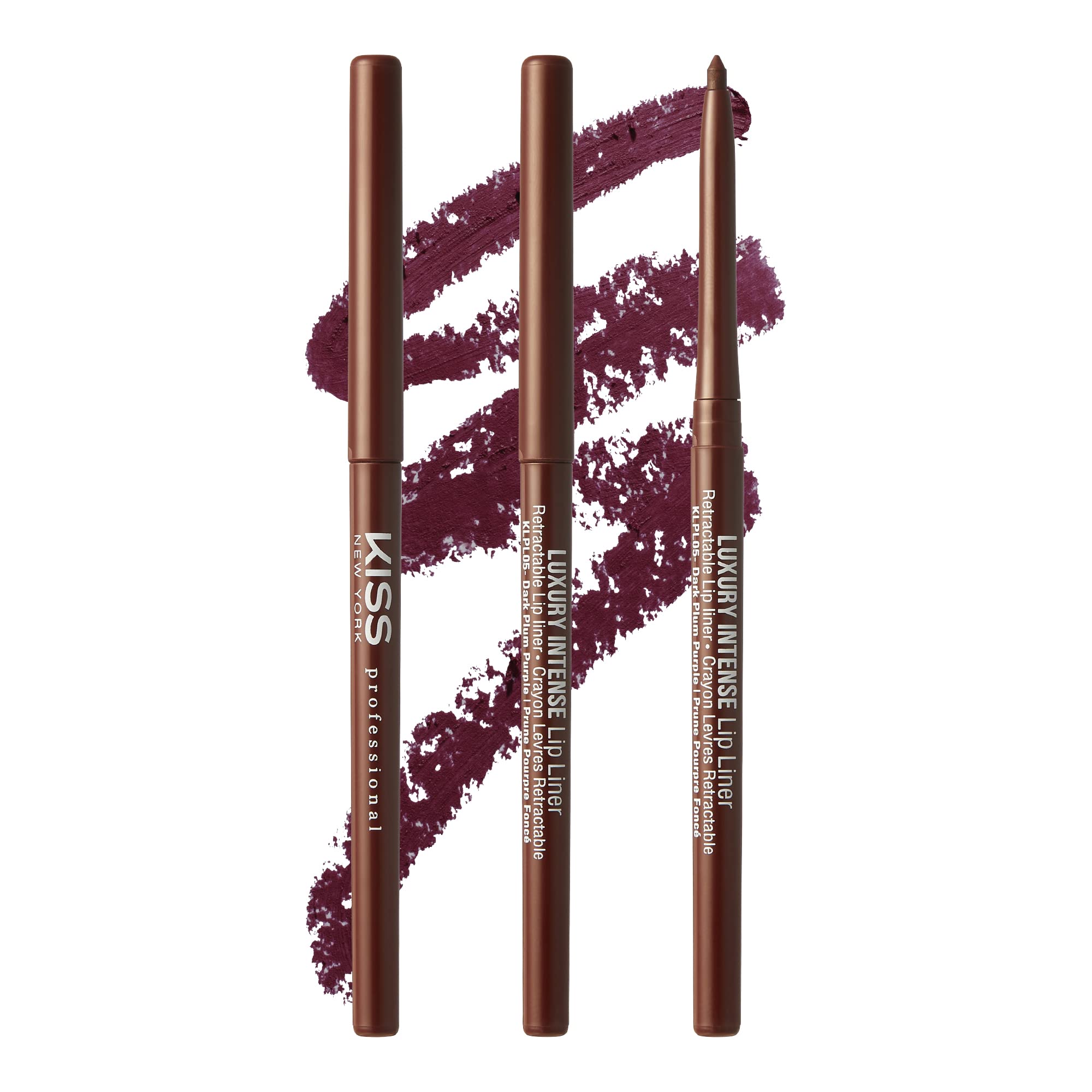 KISS New York Professional Lip Liner Long-Lasting Luxury Intense Lipliner Creamy Retractable Easy to Use Richly Pigmented Lip Liner Pencil 3 PCS (Dark Plum Purple)