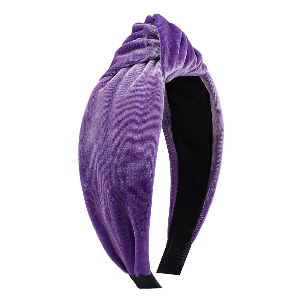ONENINEDREAM Velvet Knotted Headbands for Women - Wide Top Knot Non-Slip Hair Hoop Hairbands for Ladies and Girls Hair Accessories Purple