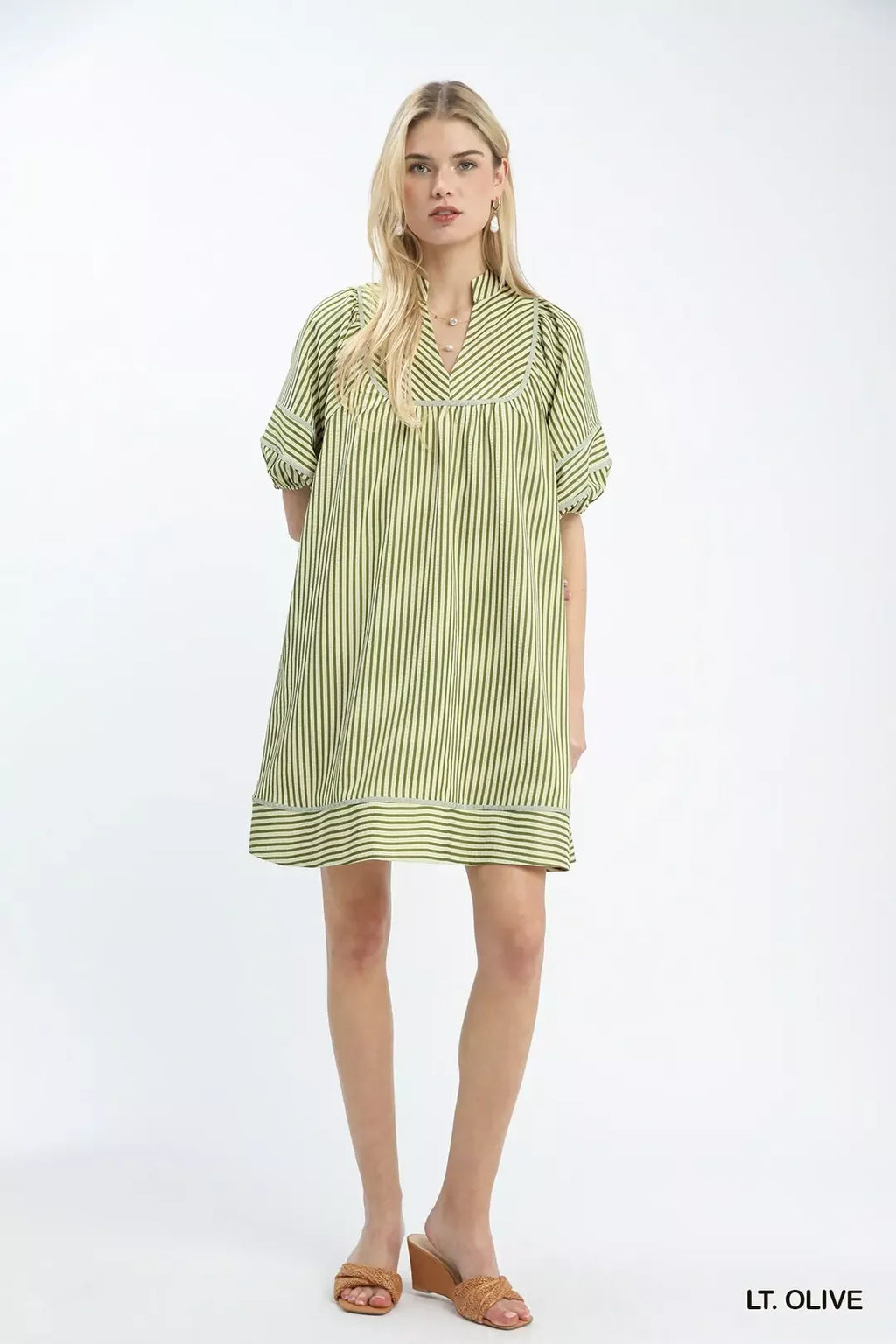 Umgee Striped Puff Sleeve Shift Dress