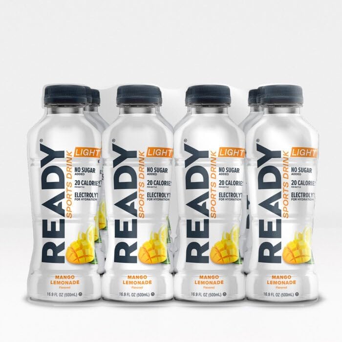 Ready® Sports Drink Light Low Calories No Added Sugars Real Food Carb Source for Energy Four Electrolytes for Hydration Super Fruits B Vitamins 16.9 Fluid Ounces 12 Pack (16.9 oz Mango Lemonade)