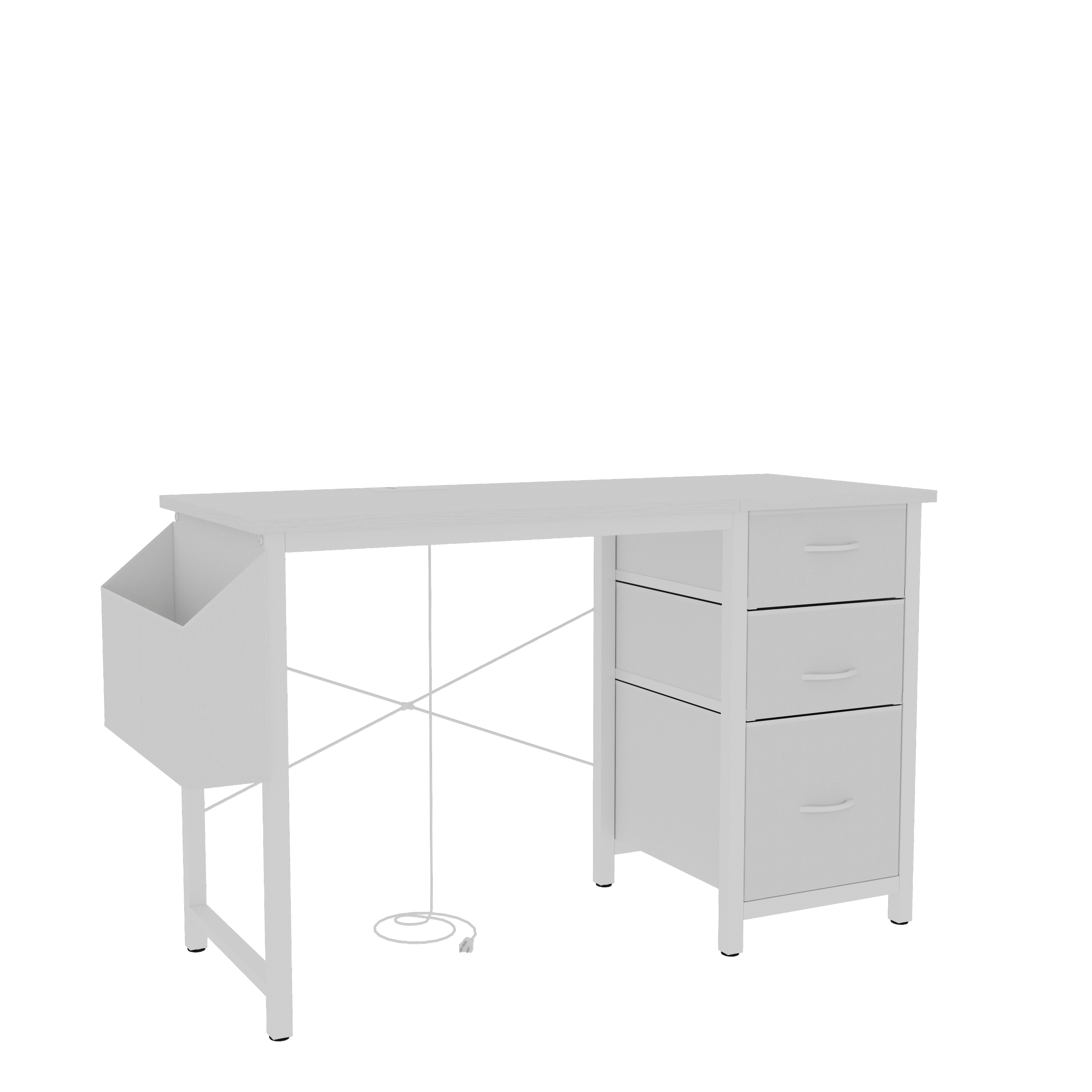 47.3'office desk with power outlet,3 drawers,Side Pocket, Study Desk Easy to Assemble,Frame stability Reversible for home desk, company computer desk, game table,Vanity table, white
