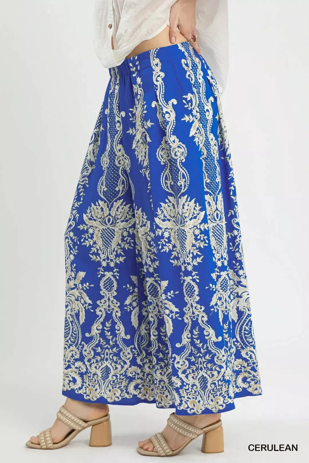 Umgee Border Print Wide Leg Pants