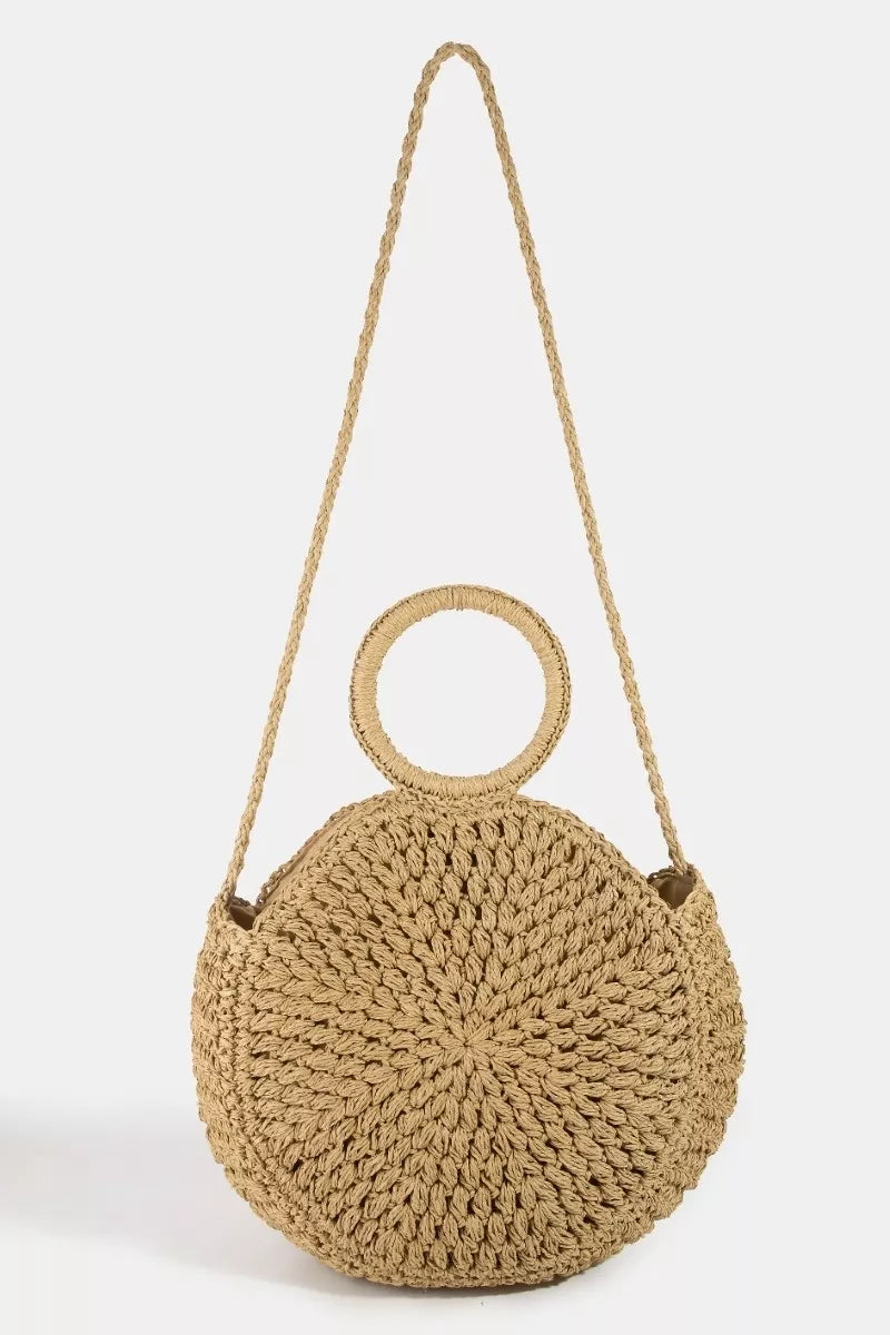 Fame Circle Handle Circle Straw Braided Hand Bag