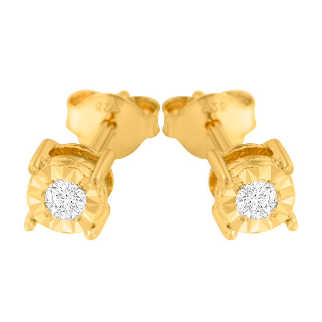 10K Yellow Gold Plated .925 Sterling Silver 1/10 Cttw Round Brilliant-Cut Diamond Miracle-Set Stud Earrings (J-K Color, I3 Clarity)