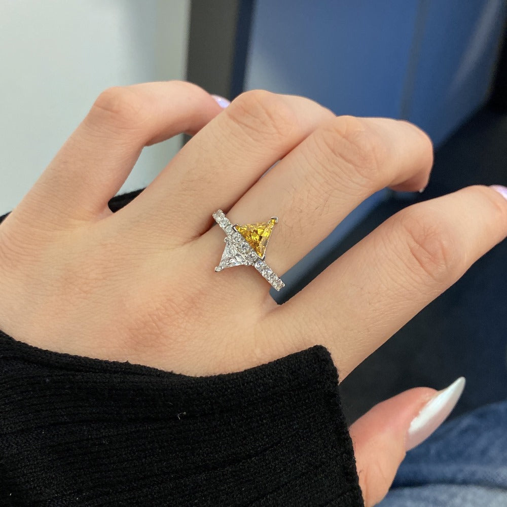 S925 Sterling Silver Triangle Ring with Color Zirconium