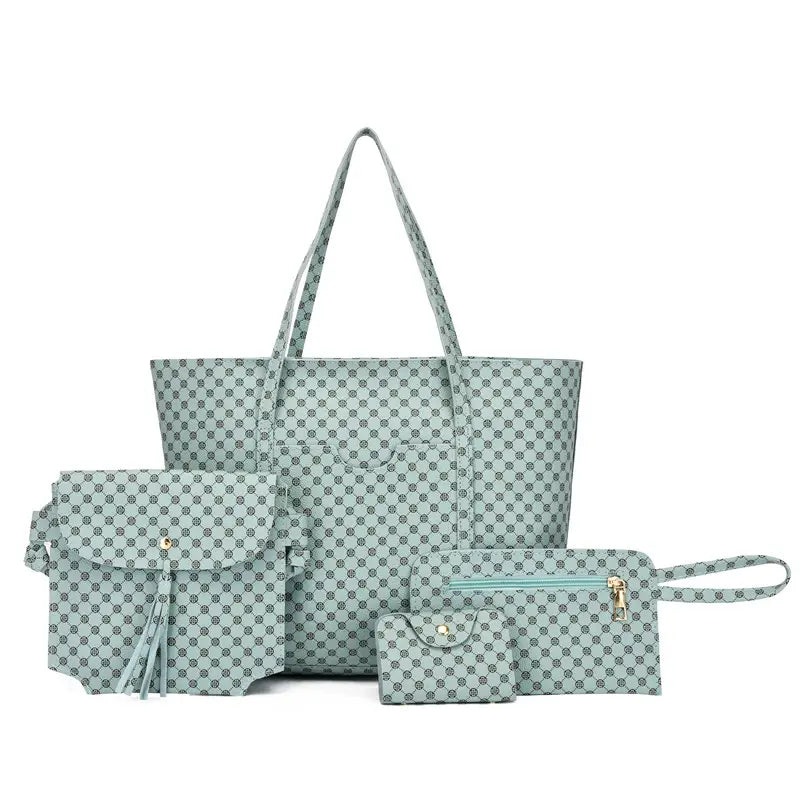 Stylish Geometric Tote Bag Set - Handbag, Clutch & Key Bag