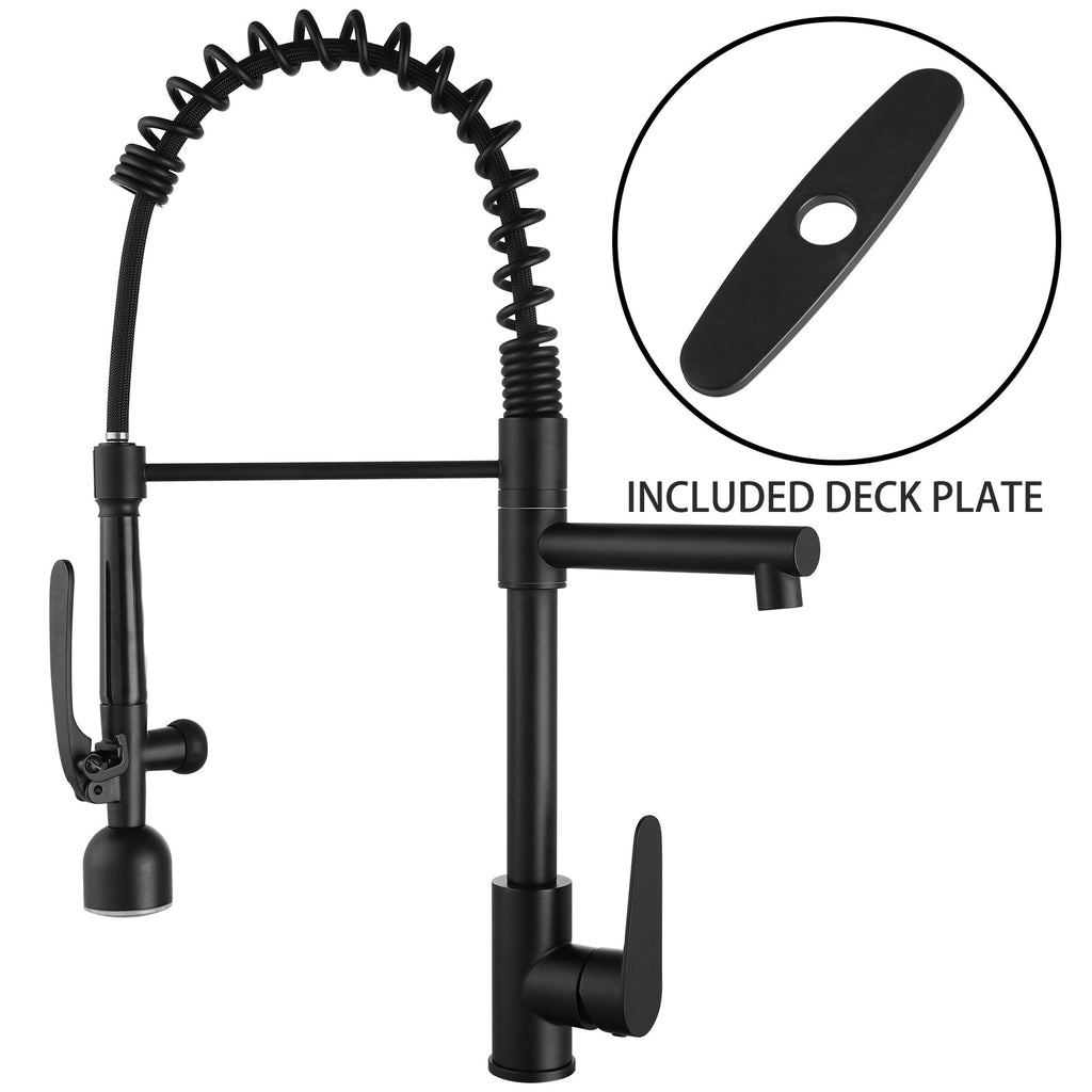Industrial Chic Matte Black Kitchen Sink Faucet with LED Pull Down Sprayer, Single Handle High Arc Stainless Steel Faucet, Dual Spouts, Deck Mount