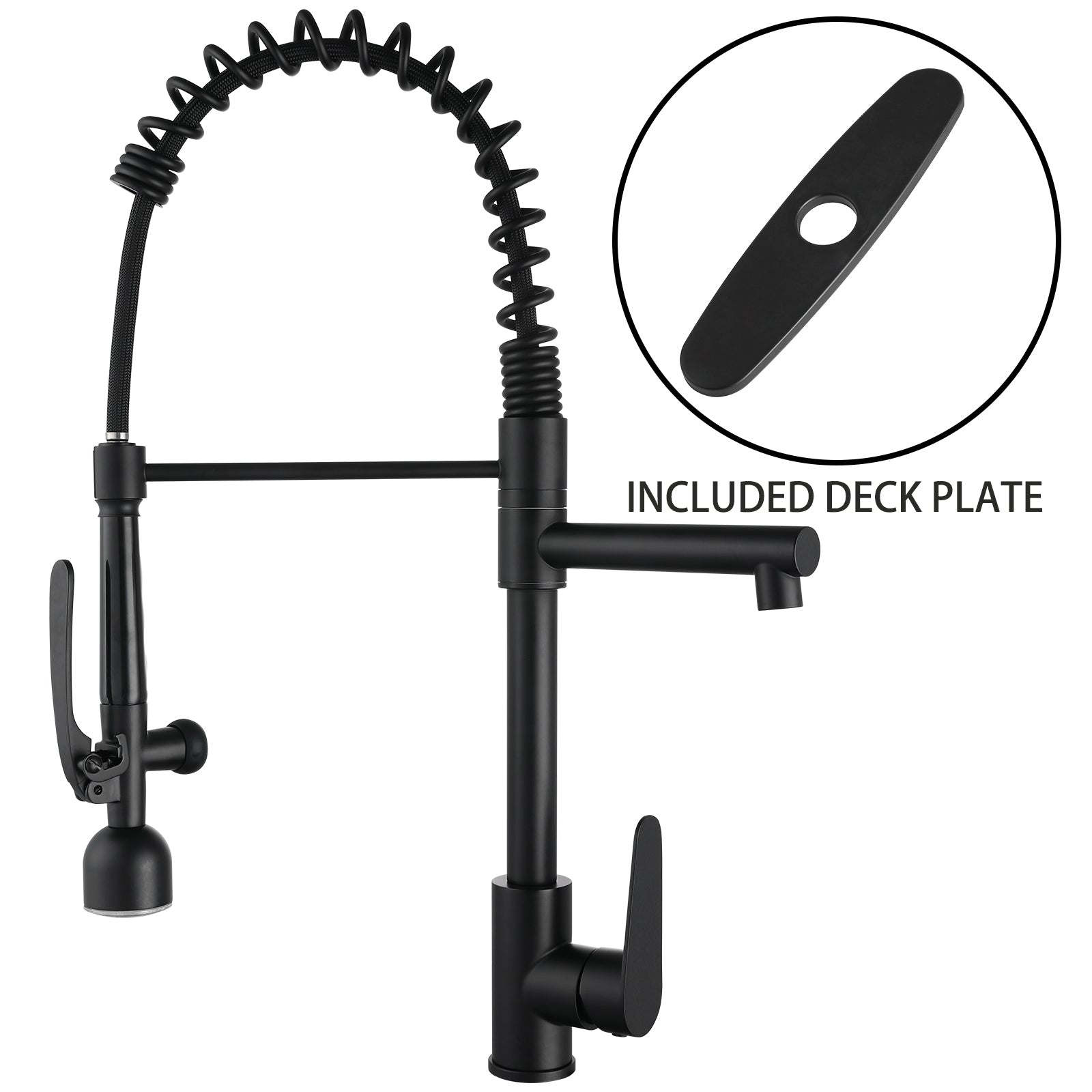 Industrial Chic Matte Black Kitchen Sink Faucet with LED Pull Down Sprayer, Single Handle High Arc Stainless Steel Faucet, Dual Spouts, Deck Mount