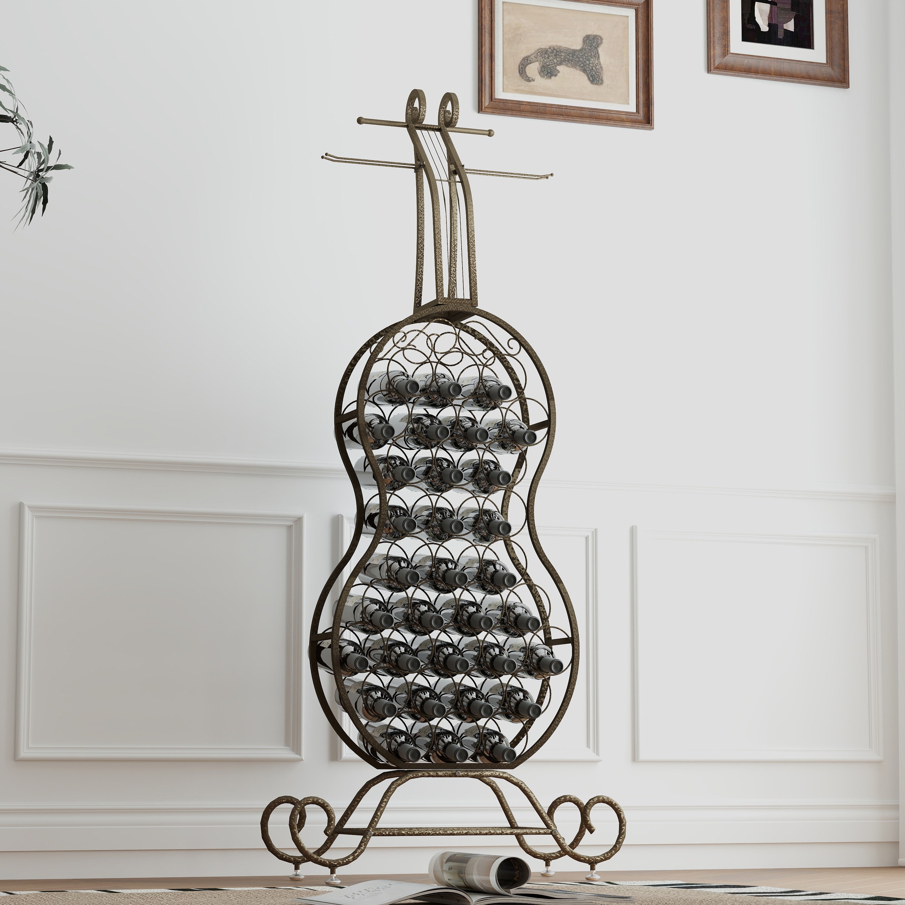 Cello Shape Wine Bakers Rack, Freestanding Wine Rack with Storage Bottle, Wine Storage Home Bar for Liquor and Wine, Organizer for Kitchen, Dining Room