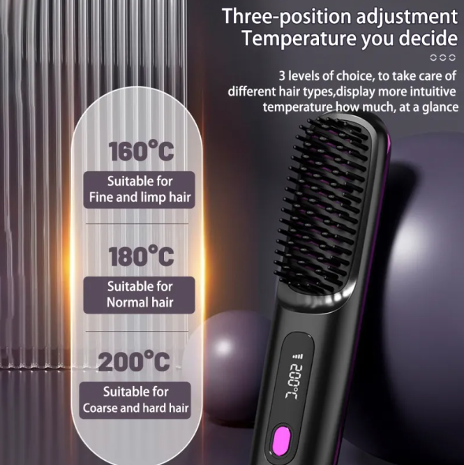 2 In 1 Straight Hair Comb Wireless Hair Straightener Brush Hair Fast Heating Portable Hot Curler USB Charging