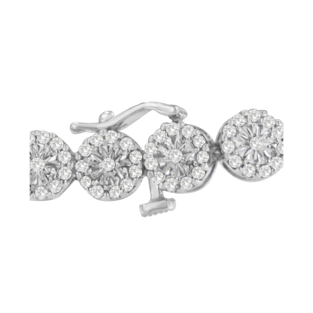 14K White Gold 2.00 Cttw Diamond Halo Link Tennis Bracelet (H-I Color, I1-I2 Clarity) - 7" Inches