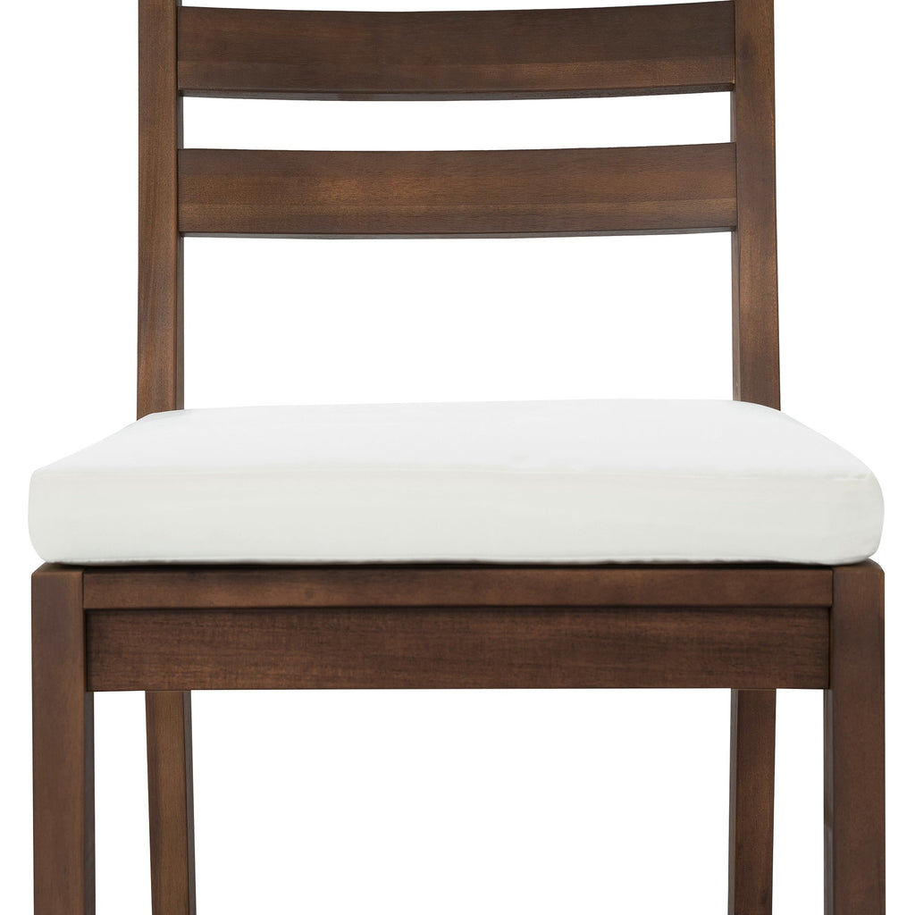 TREXM Rustic Patio Bar Set with Ergonomic Chairs, Solid Wood Slatted Tabletop in Mocha+Beige Cushion