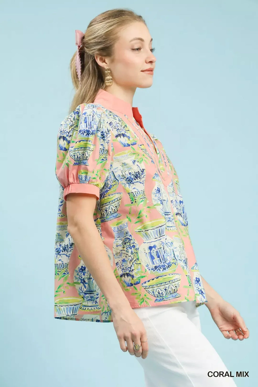 Umgee Abstract Print V-Neck Top