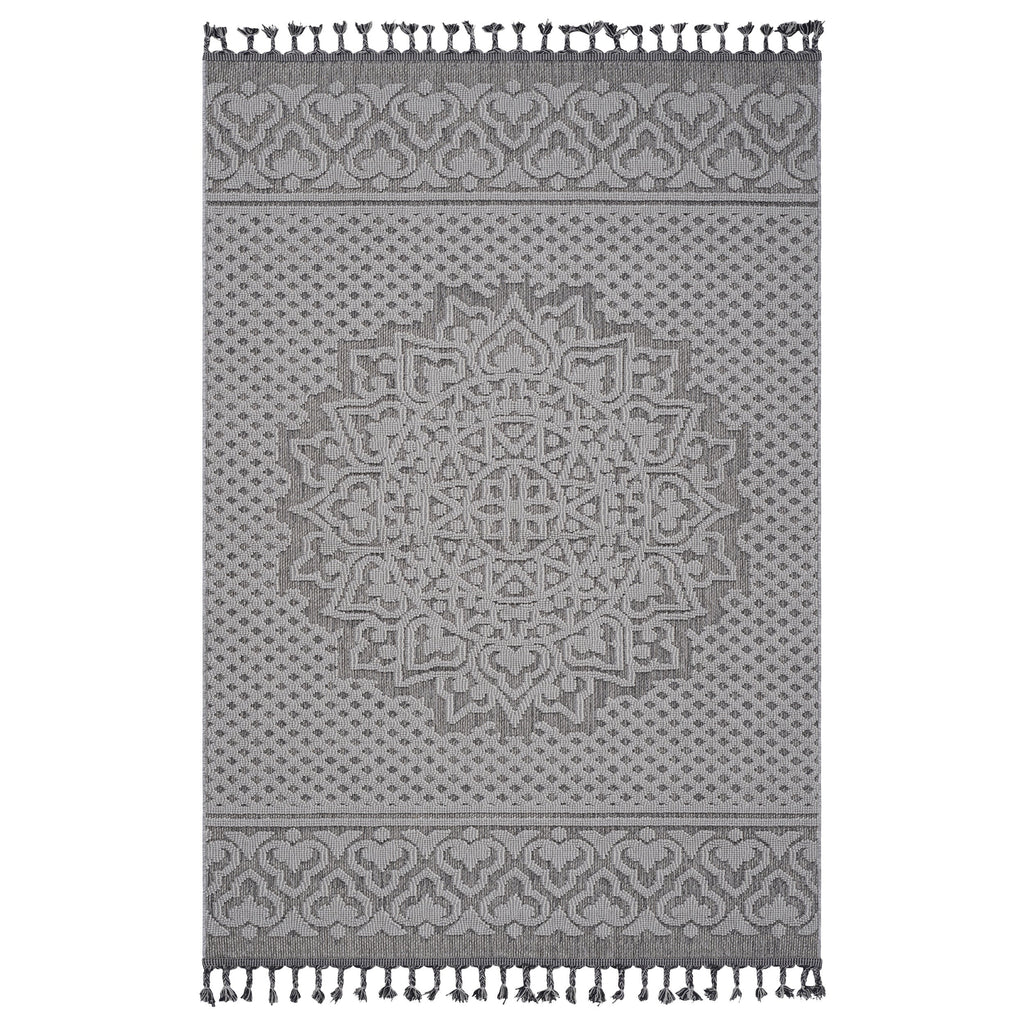NAAR Guros Collection 8X10 Gray / White / Medallion Indoor / Outdoor Area Rug