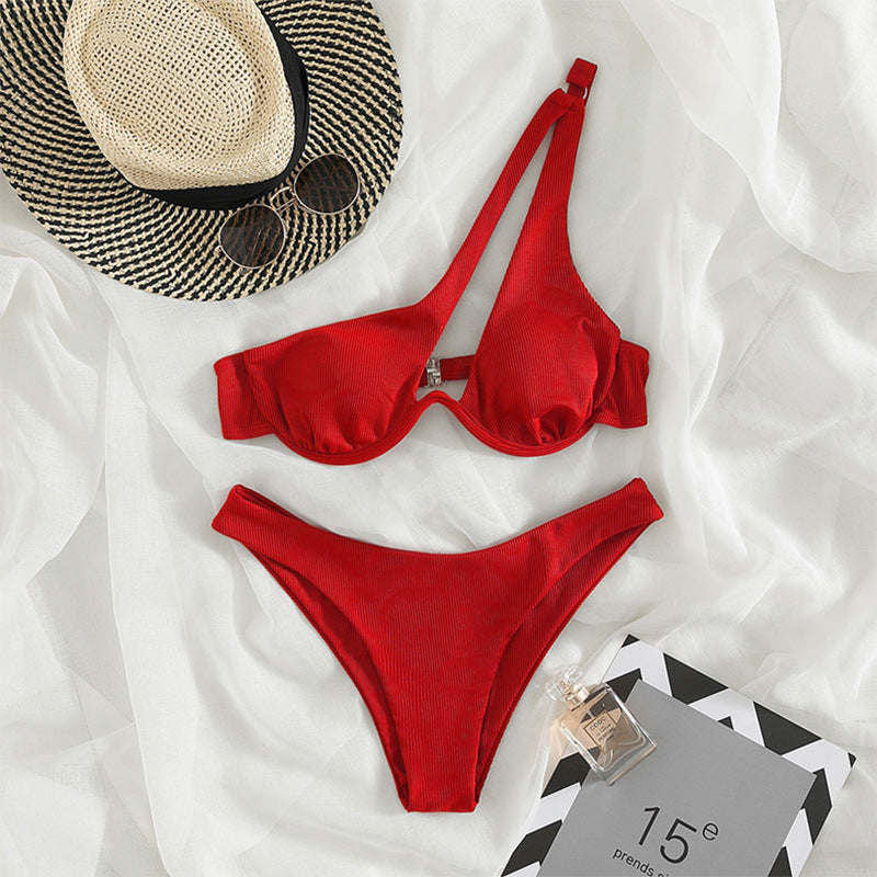 2024 New Women's Sexy One-Shoulder Bikini Swimsuit