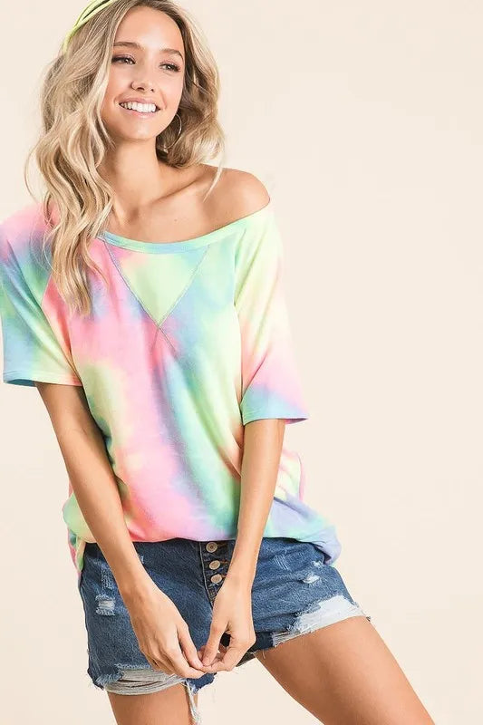 BiBi Tie Dye French Terry Print Top