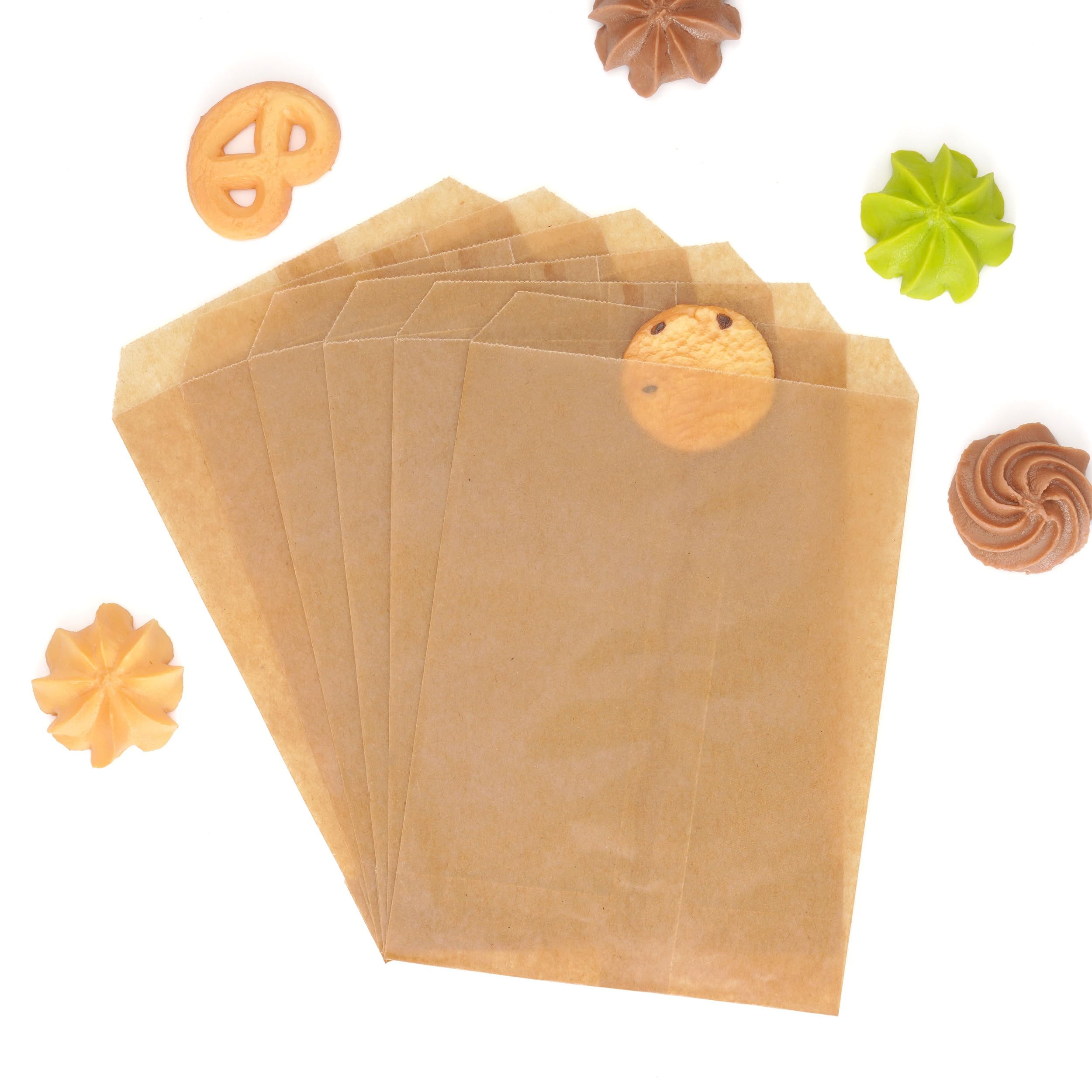 100pcs Brown Wax Paper Cookie Bags Flat For Decorative Bakery Cookie Christmas Gift Birthday Party by Quotidian 5x7 inch