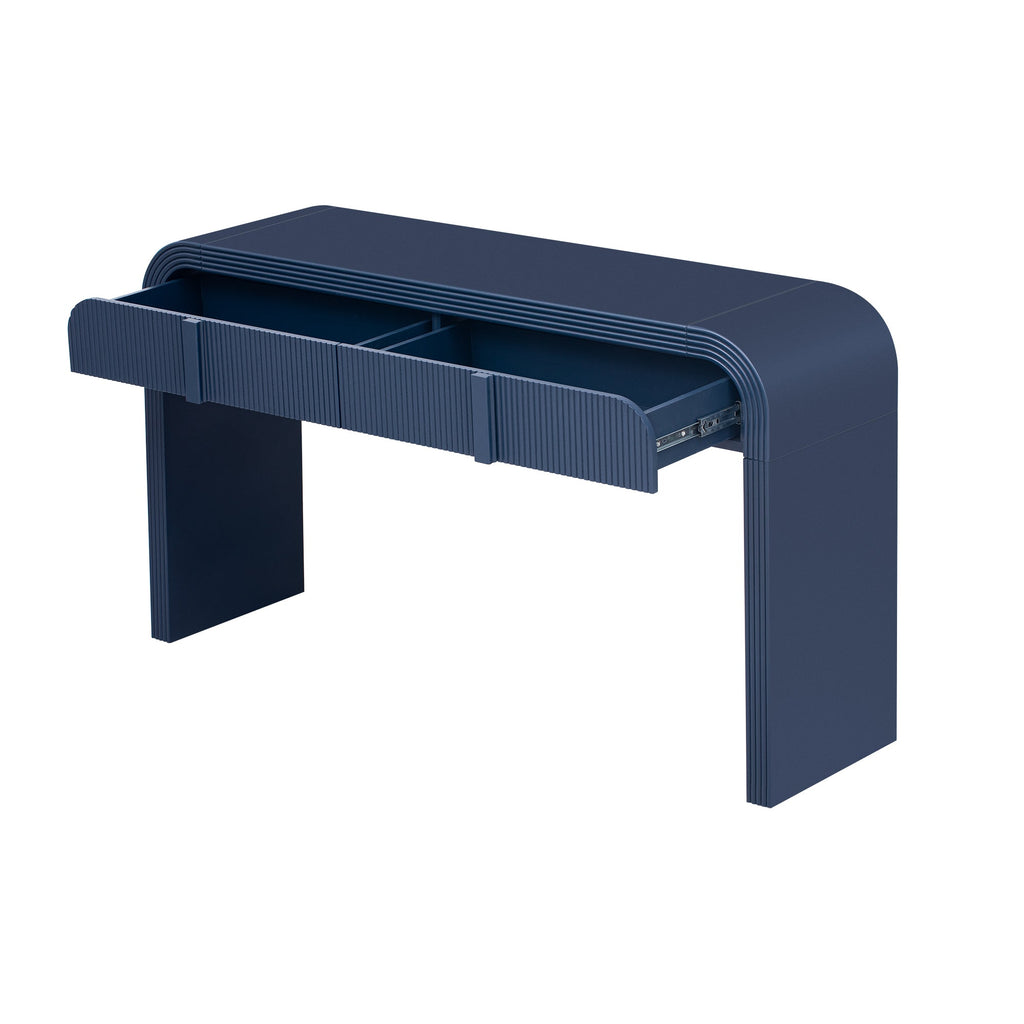TREXM Modern Console Table with 2 Storage Drawers, Fluted Entryway Table with Rounded Silhouette for Hallway Living Room and Entryway (Navy Blue)