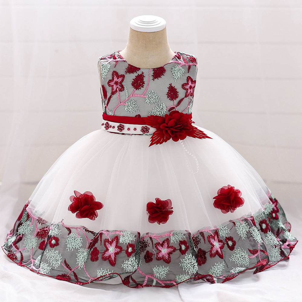 New Baby Girl's 1st Birthday Dress with Floral Design