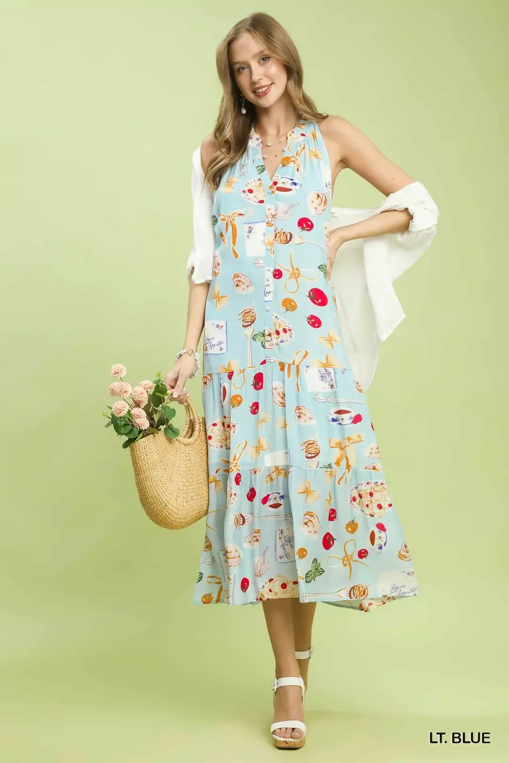 Umgee Abstract Print Tiered Halter Midi Dress