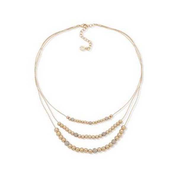 Anne Klein Gold-Tone Pave Fireball & Bead Layered Necklace, 16 + 3" Extender"