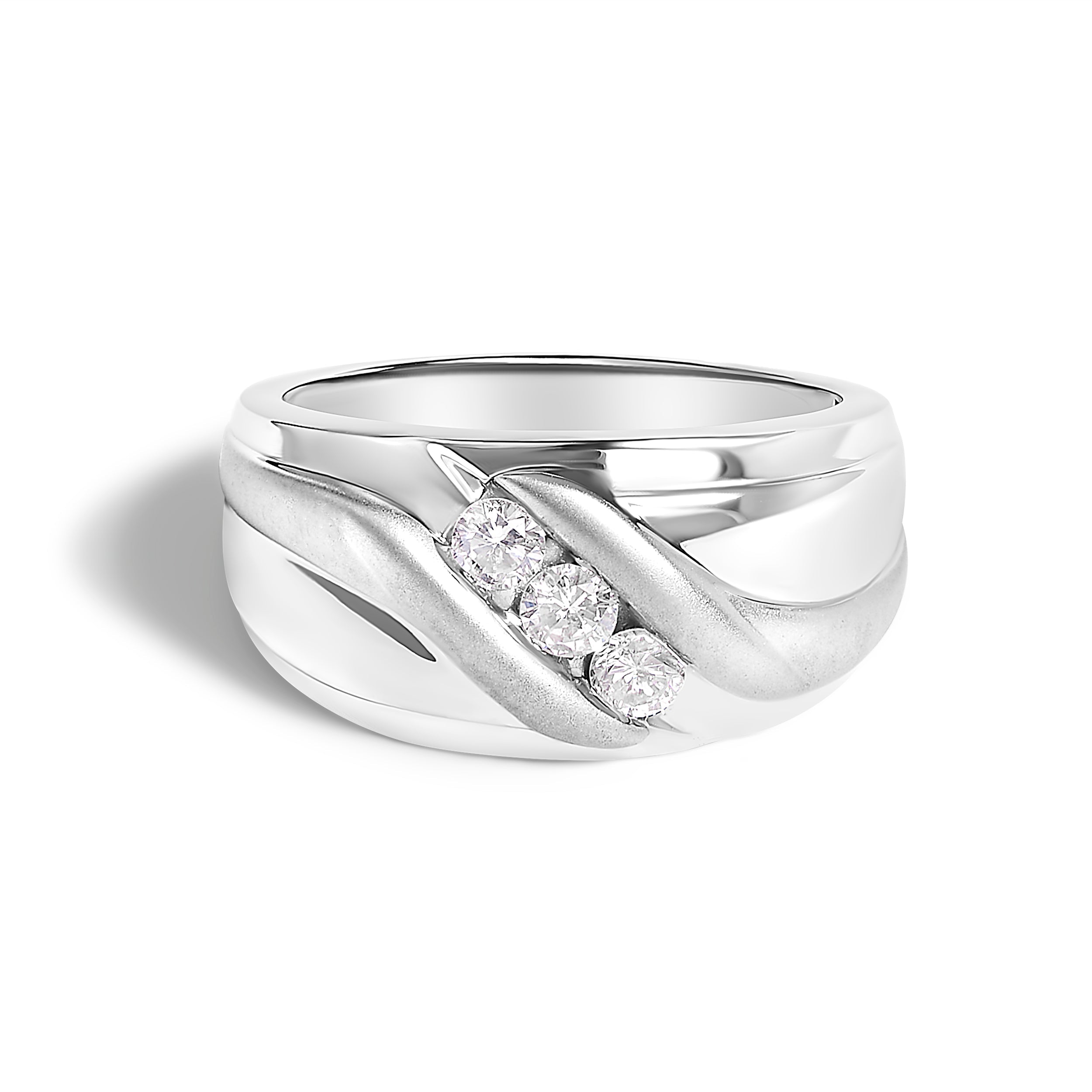 Men's .925 Sterling Silver 1/2 Cttw Diamond Channel Set 3-Stone Band Ring - Ring Size 10