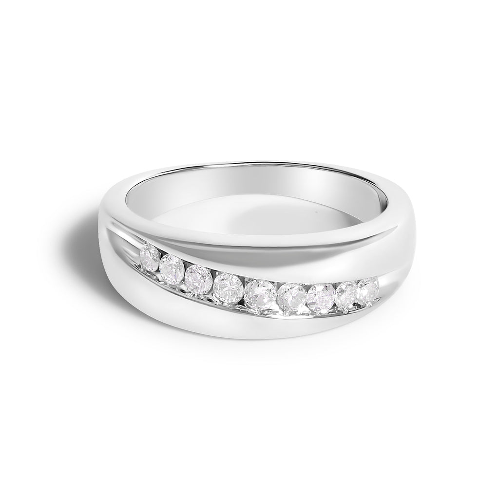 Men's.925 Sterling Silver 1/2 Cttw Diamond 9 Stone Band Ring - Size 10