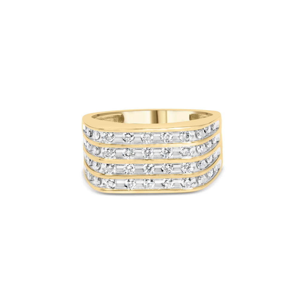 10K Yellow Gold 1.00 Cttw Diamond Multi Row Mens Ring Band