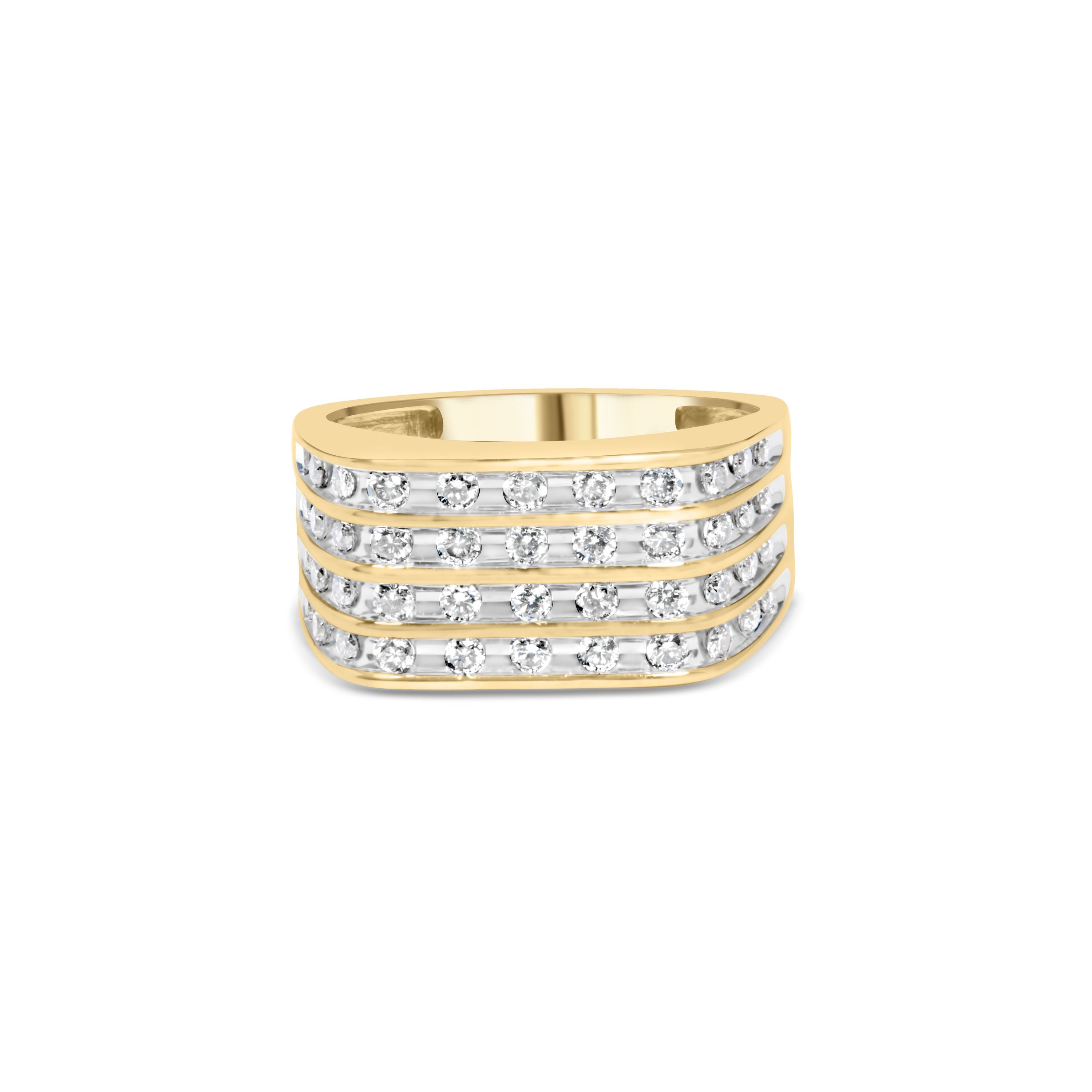 10K Yellow Gold 1.00 Cttw Diamond Multi Row Mens Ring Band