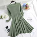 Long Sleeve Solid Color Flared Dress - New Knit Style